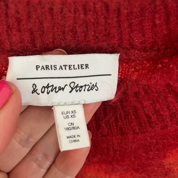 & Other Stories red & orange animal print wool sweater - Picture 2 of 3
